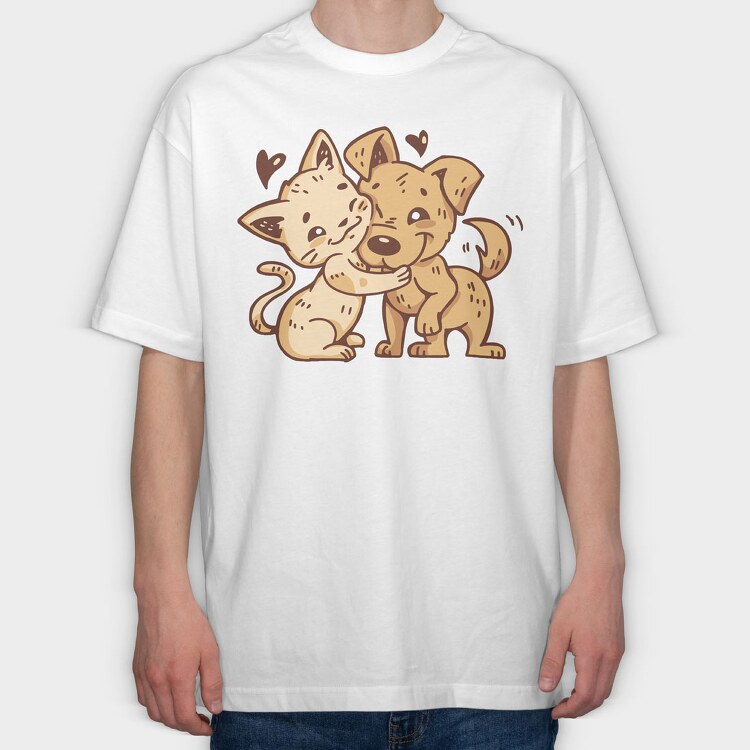 Cat Dog Hug, Tricou Oversize Barbati (Unisex)
