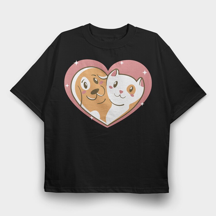 Cat Dog Love, Tricou Oversize Barbati (Unisex)