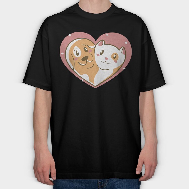 Cat Dog Love, Tricou Oversize Barbati (Unisex)