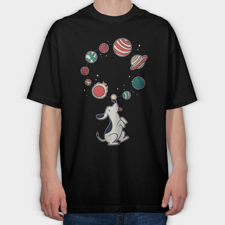 Dog Juggling Planets, Tricou Oversize Barbati (Unisex)