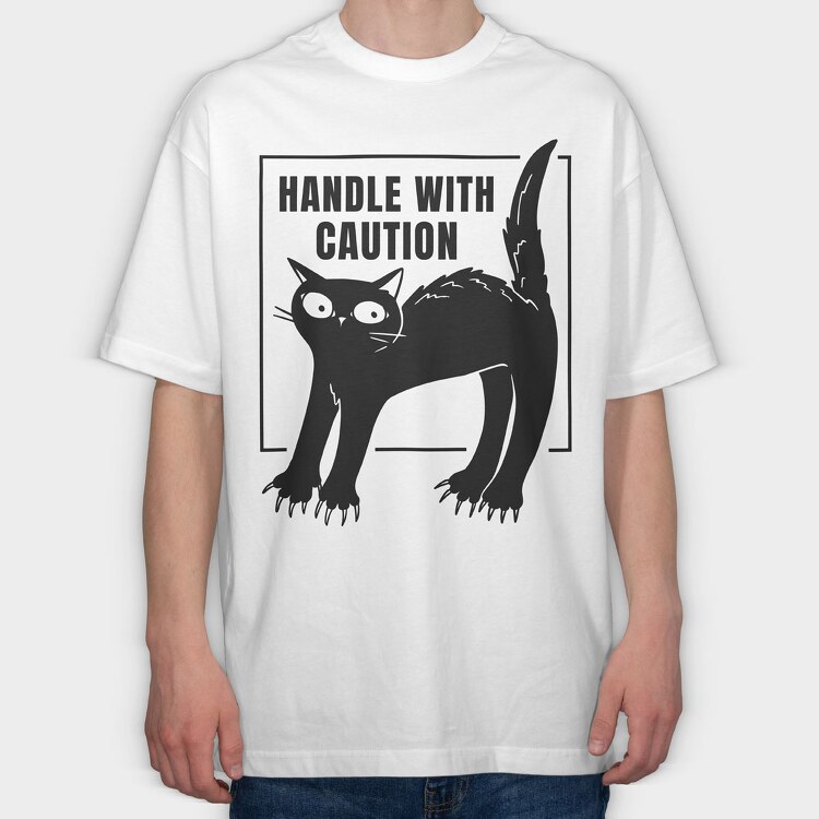 Handle With Caution Cat, Tricou Oversize Barbati (Unisex)