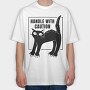 Handle With Caution Cat, Tricou Oversize Barbati (Unisex)