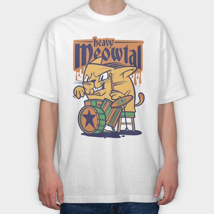 Cat Drummer 2, Tricou Oversize Barbati (Unisex)