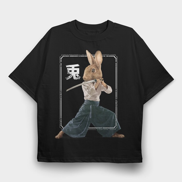 Rabbit Ninja, Tricou Oversize Barbati (Unisex)
