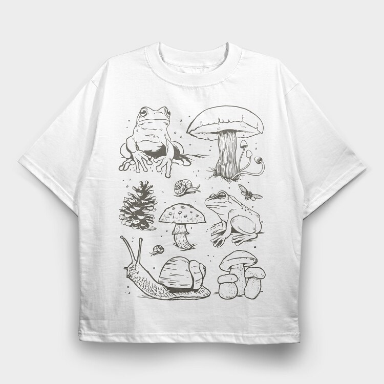 Handrawn Frogs Mushrooms, Tricou Oversize Barbati (Unisex)