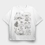 Handrawn Frogs Mushrooms, Tricou Oversize Barbati (Unisex)