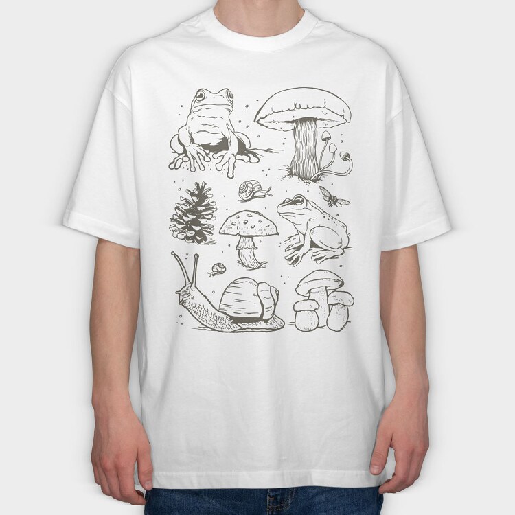 Handrawn Frogs Mushrooms, Tricou Oversize Barbati (Unisex)
