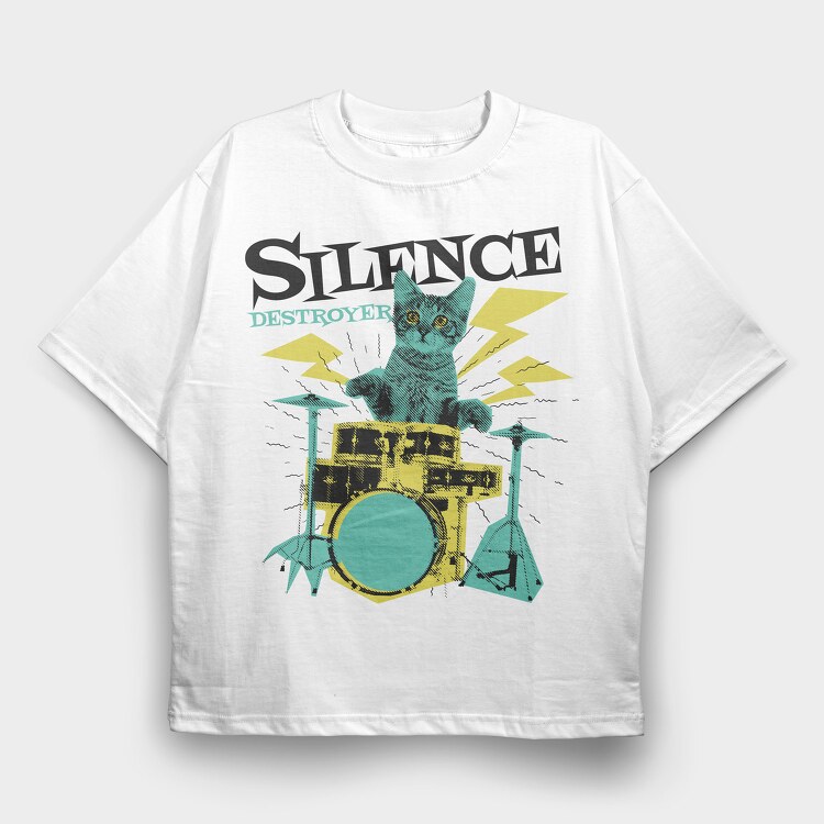 Cat Drummer 3, Tricou Oversize Barbati (Unisex)