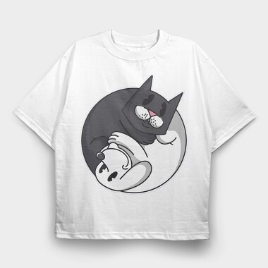 Yin Yang Cat and Dog, Tricou Oversize Barbati (Unisex)