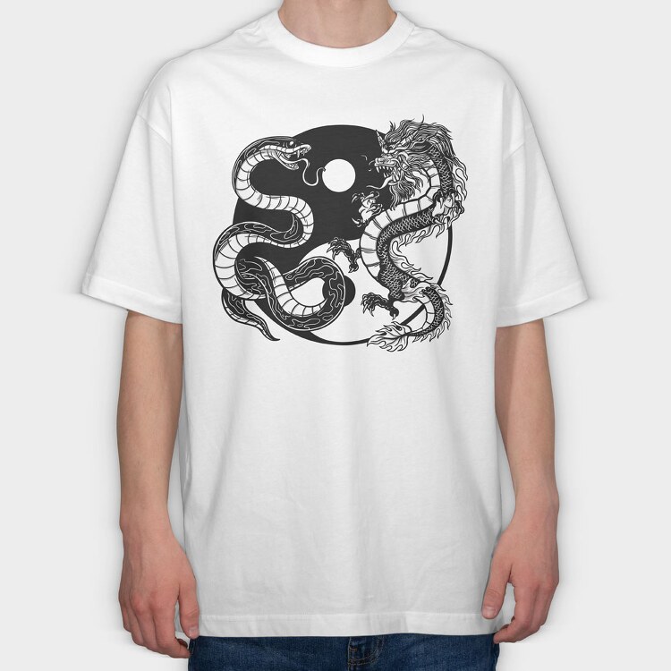 Yin Yang Dragon Snake, Tricou Oversize Barbati (Unisex)