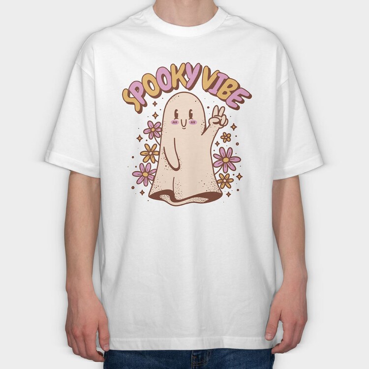 Spooky Vibe Cute Ghost, Tricou Oversize Barbati (Unisex)