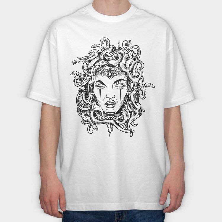 Medusa Head Monochrome, Tricou Oversize Barbati (Unisex)