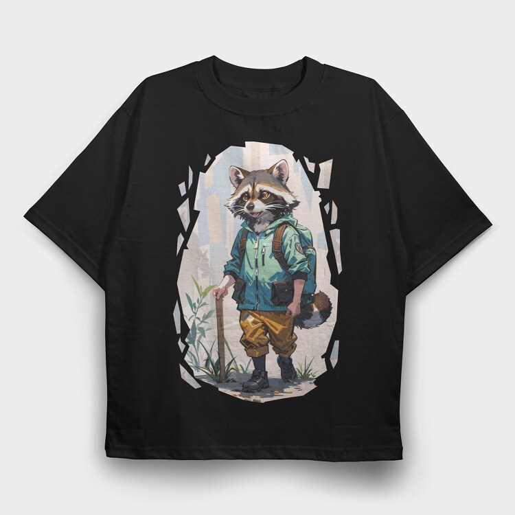 Raccoon Hiking, Tricou Oversize Barbati (Unisex)