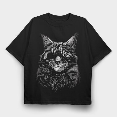 Cat Eyepatch Portrait, Tricou Oversize Barbati (Unisex)