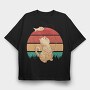 Cat Fishing Retro Sunset, Tricou Oversize Barbati (Unisex)