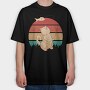 Cat Fishing Retro Sunset, Tricou Oversize Barbati (Unisex)