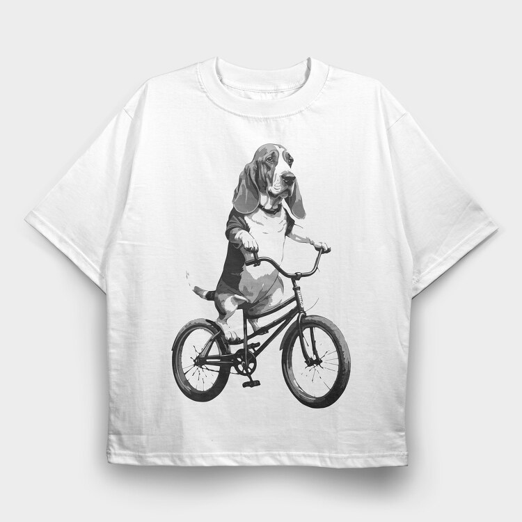 Dog on Bike, Tricou Oversize Barbati (Unisex)
