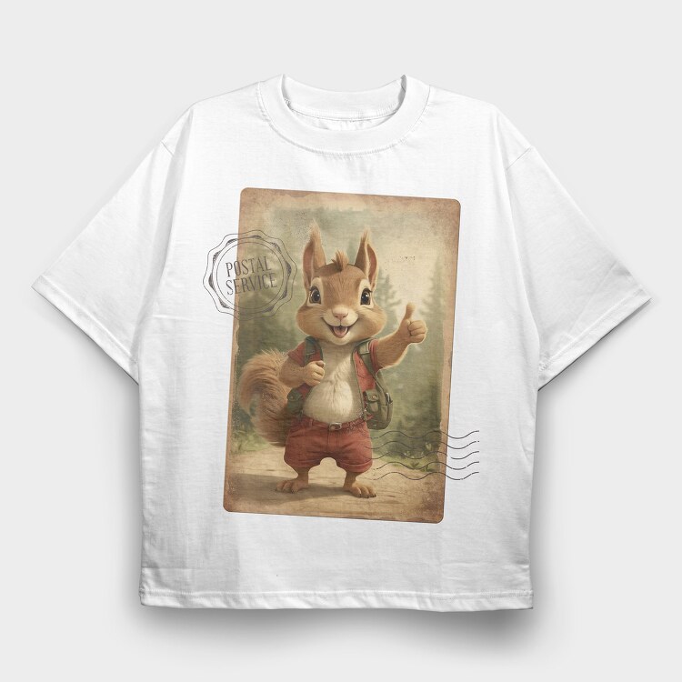 Squirrel in Nature Thumbs Up, Tricou Oversize Barbati (Unisex)