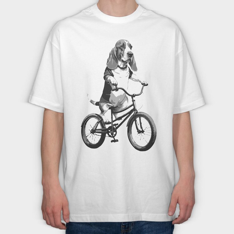Dog on Bike, Tricou Oversize Barbati (Unisex)