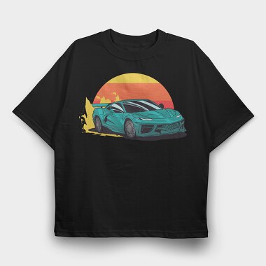 Racecar Retro Sunset, Tricou Oversize Barbati (Unisex)