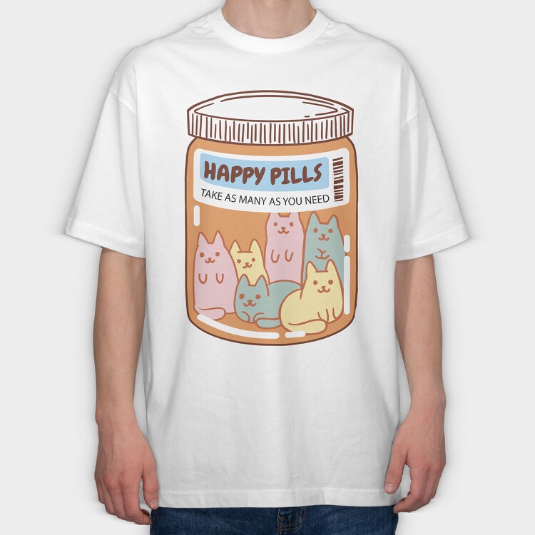 Happy Pills Cats Jar, Tricou Oversize Barbati (Unisex)