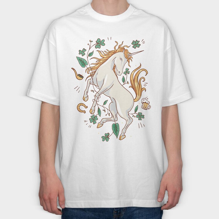 St Patricks Unicorn, Tricou Oversize Barbati (Unisex)