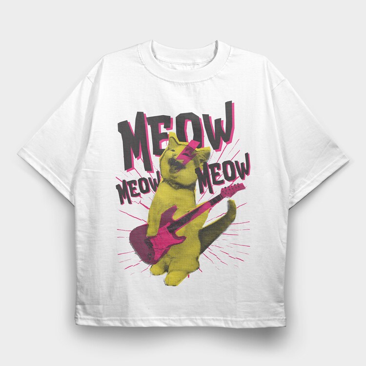 Meow Cat Rocker, Tricou Oversize Barbati (Unisex)