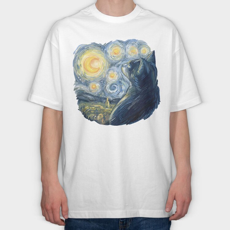 Starry Night Cat, Tricou Oversize Barbati (Unisex)