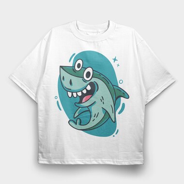 Happy Shark Cartoon, Tricou Oversize Barbati (Unisex)