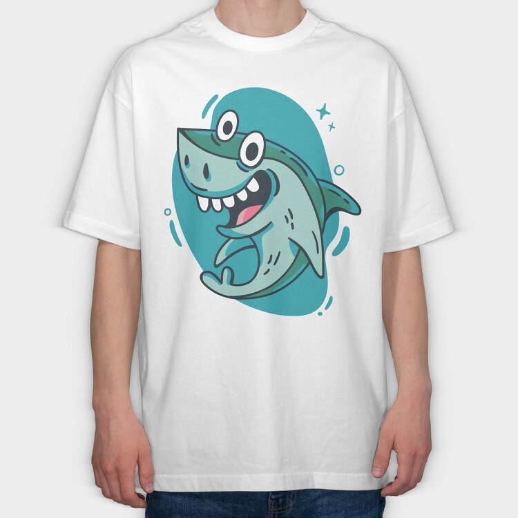 Happy Shark Cartoon, Tricou Oversize Barbati (Unisex)