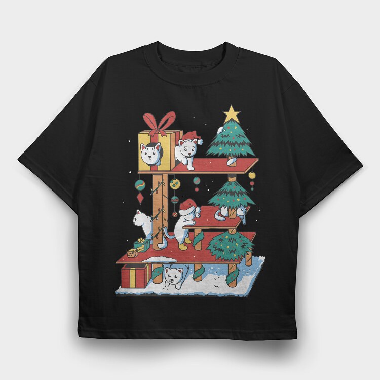 Cat House Christmas, Tricou Oversize Barbati (Unisex)