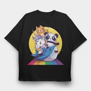 Rainbow Cute Animals, Tricou Oversize Barbati (Unisex)