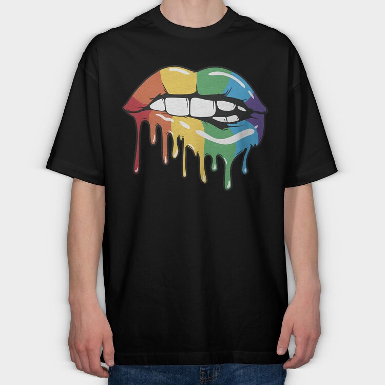 Rainbow Lips, Tricou Oversize Barbati (Unisex)