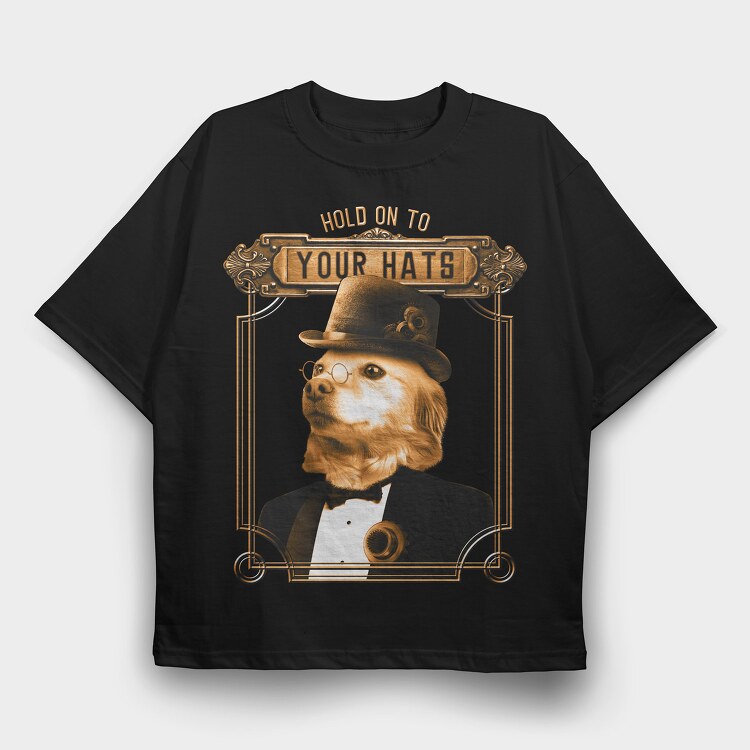 Steampunk Dog Hat, Tricou Oversize Barbati (Unisex)