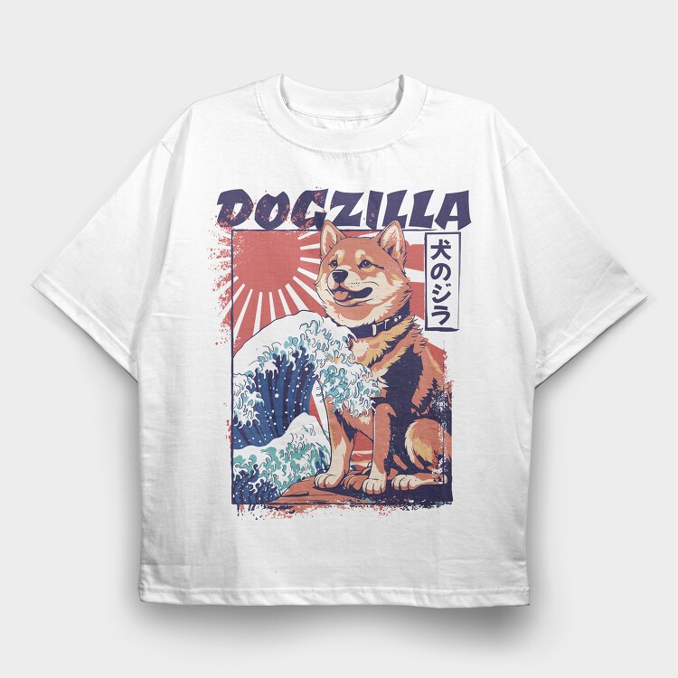 Dogzilla Retro Japanese, Tricou Oversize Barbati (Unisex)