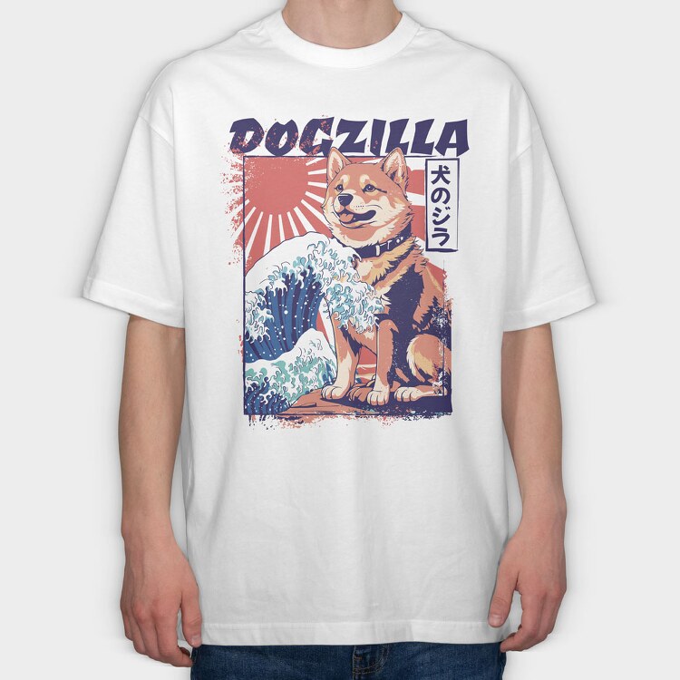 Dogzilla Retro Japanese, Tricou Oversize Barbati (Unisex)