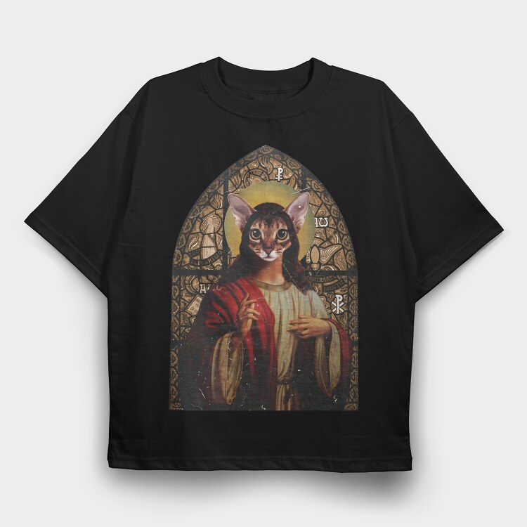 Cat Jesus, Tricou Oversize Barbati (Unisex)