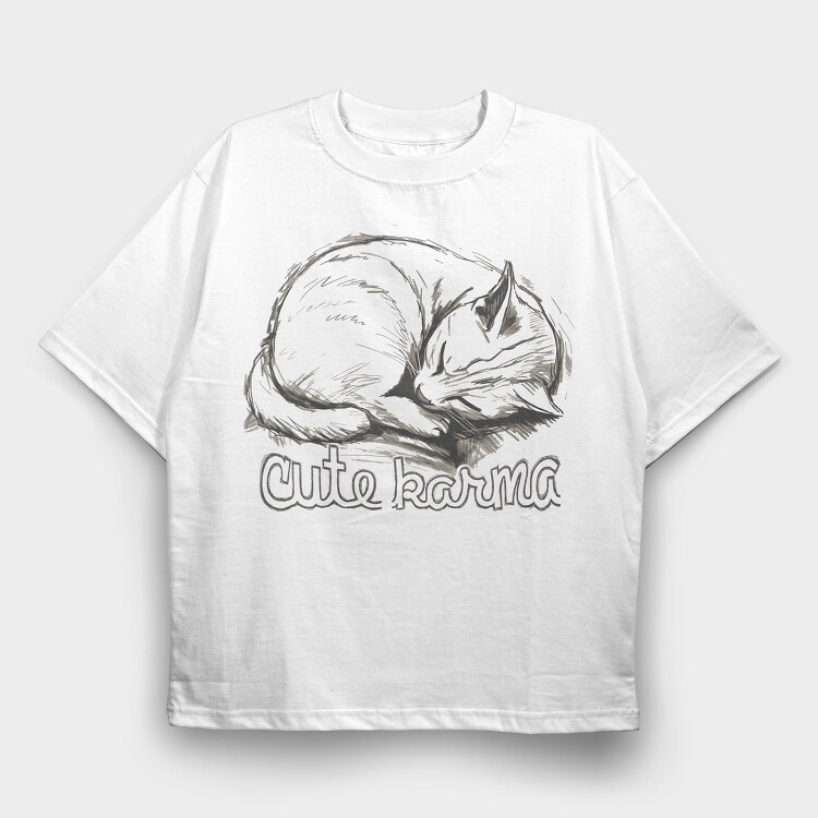 Cat Karma Sketch, Tricou Oversize Barbati (Unisex)