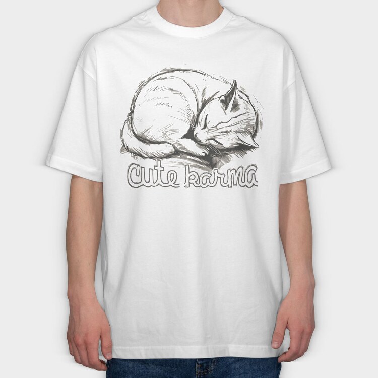 Cat Karma Sketch, Tricou Oversize Barbati (Unisex)