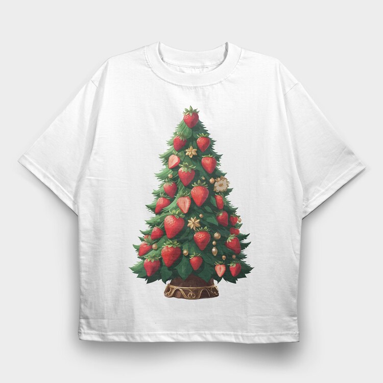 Strawberries Christmas Tree, Tricou Oversize Barbati (Unisex)