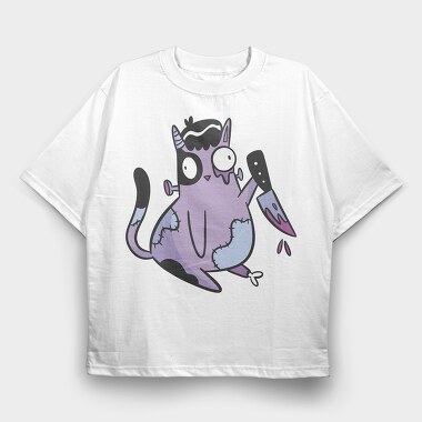 Zombie Cat Knife, Tricou Oversize Barbati (Unisex)