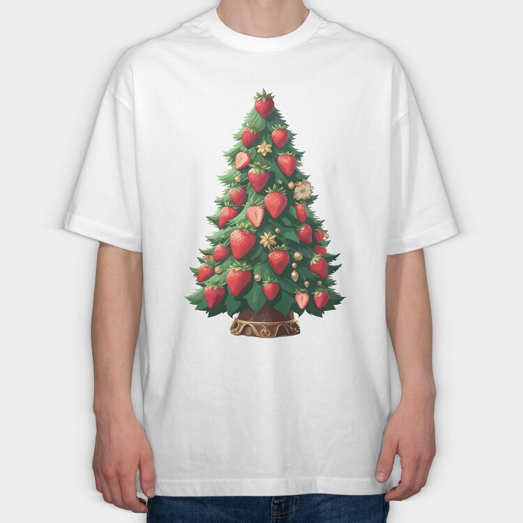 Strawberries Christmas Tree, Tricou Oversize Barbati (Unisex)