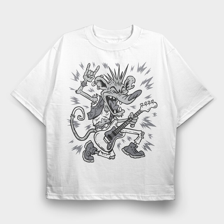 Rat Guitar Rock, Tricou Oversize Barbati (Unisex)