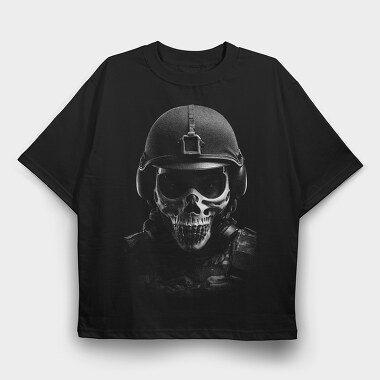 Militar Skull Monochrome, Tricou Oversize Barbati (Unisex)