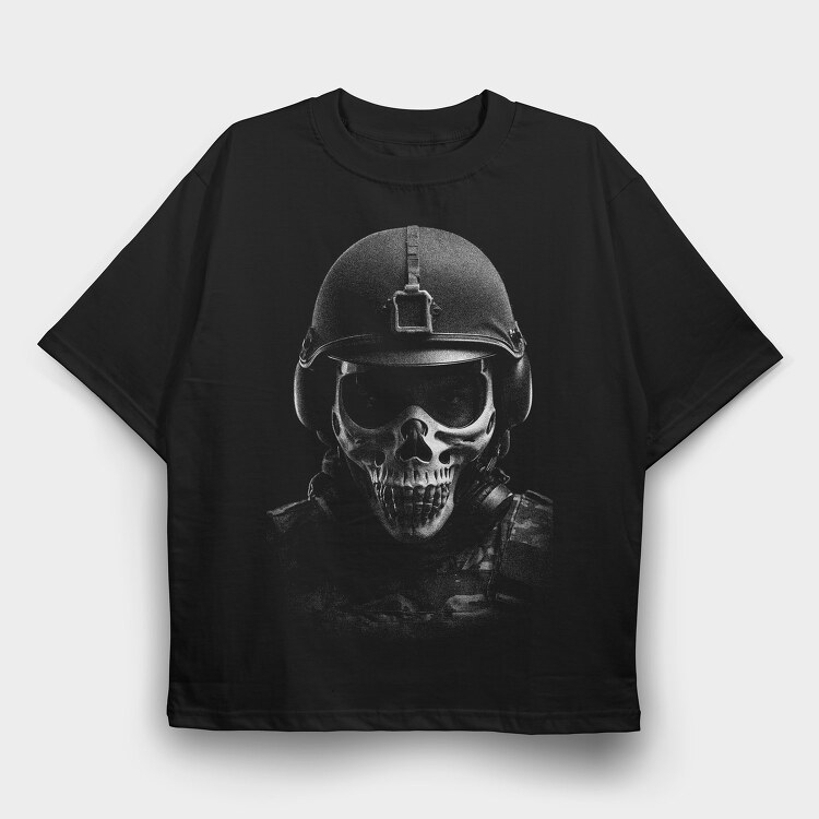 Militar Skull Monochrome, Tricou Oversize Barbati (Unisex)