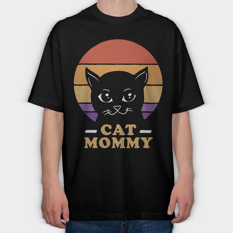 Cat Mommy Retro Sunset, Tricou Oversize Barbati (Unisex)