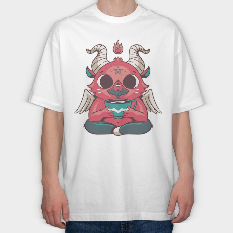 Mini Baphomet Coffee, Tricou Oversize Barbati (Unisex)
