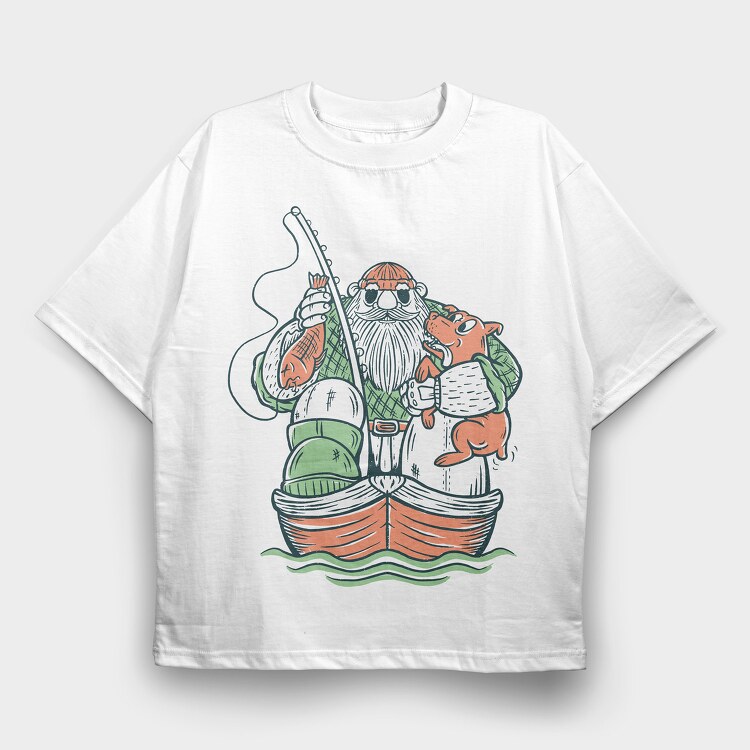 Fisherman and Dog, Tricou Oversize Barbati (Unisex)