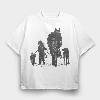 Girl And Animals, Tricou Oversize Barbati (Unisex)