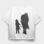 Girl And Horse, Tricou Oversize Barbati (Unisex)
